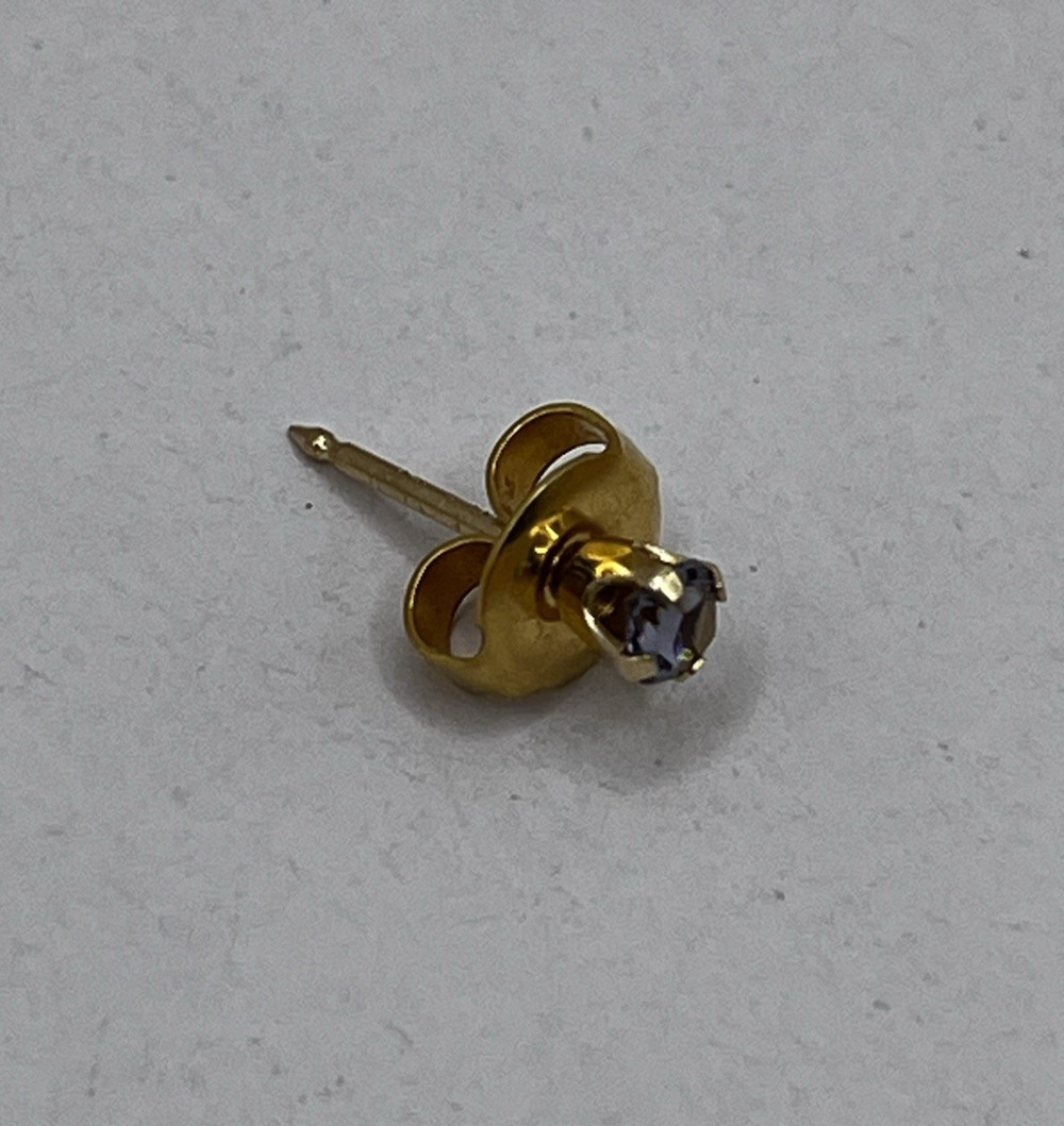 14K Gold 3.1mm Round-Cut Blue Single Stud Earring - Marked 585 STUDEX